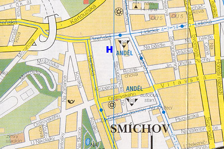Prag Stadtplan mit Hotel Andels