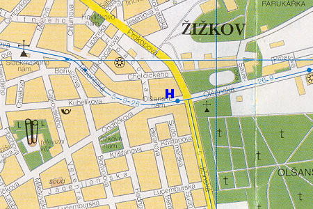 Prag Stadtplan mit Hotel Olsanka