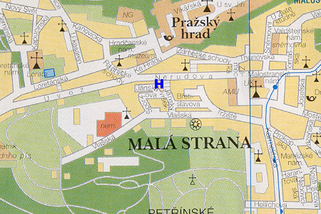 Prag Stadtplan mit Pension Avalon