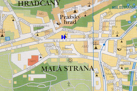Prag Stadtplan mit Pension Dum U Tri Houslicek